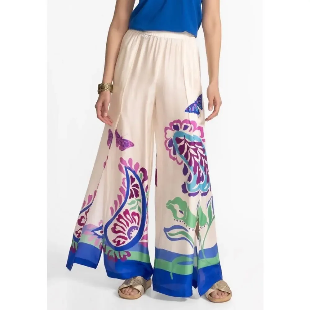NWOT Johnny Was Jade Luna Wrap Pant Jonis Dream Cream/Blue Sz Large - Picture 1 of 9
